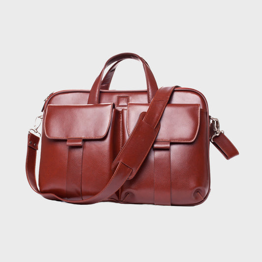 Leather Briefcase for Men, Brown Cowhide Laptop Bag, Minimalist Business Handbag, Office Work Shoulder Messenger Bag